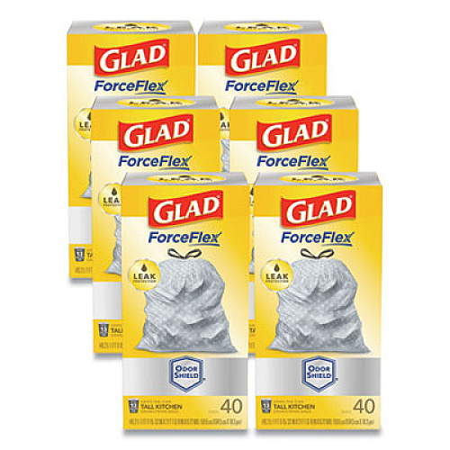 Glad TALL KITCHEN DRAWSTRING TRASH BAGS, 13 GAL, 0.72 MIL, 23.75" X 24.88", WHITE, 240/CARTON (79008CT)