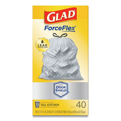 Glad TALL KITCHEN DRAWSTRING TRASH BAGS, 13 GAL, 0.72 MIL, 23.75" X 24.88", WHITE, 240/CARTON (79008CT)