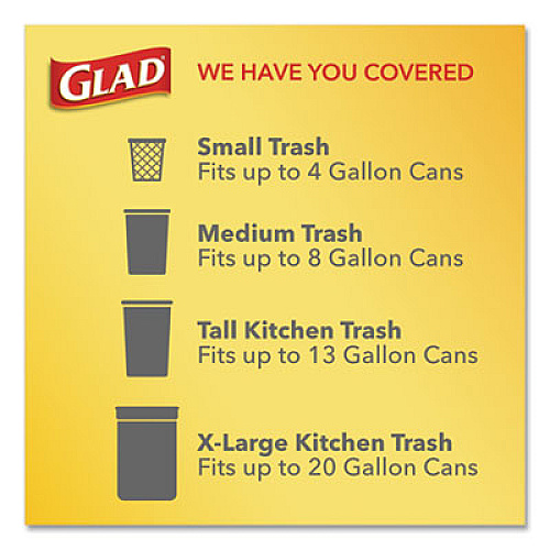 Glad TALL KITCHEN DRAWSTRING TRASH BAGS, 13 GAL, 0.72 MIL, 23.75" X 24.88", WHITE, 240/CARTON (79008CT)