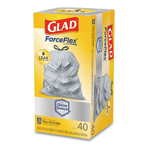 Glad TALL KITCHEN DRAWSTRING TRASH BAGS, 13 GAL, 0.72 MIL, 23.75" X 24.88", WHITE, 240/CARTON (79008CT)