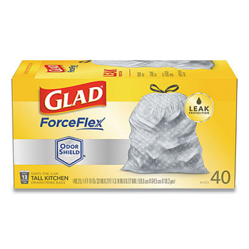 Glad TALL KITCHEN DRAWSTRING TRASH BAGS, 13 GAL, 0.72 MIL, 23.75" X 24.88", WHITE, 240/CARTON (79008CT)
