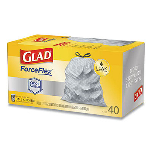 Glad TALL KITCHEN DRAWSTRING TRASH BAGS, 13 GAL, 0.72 MIL, 23.75" X 24.88", WHITE, 240/CARTON (79008CT)