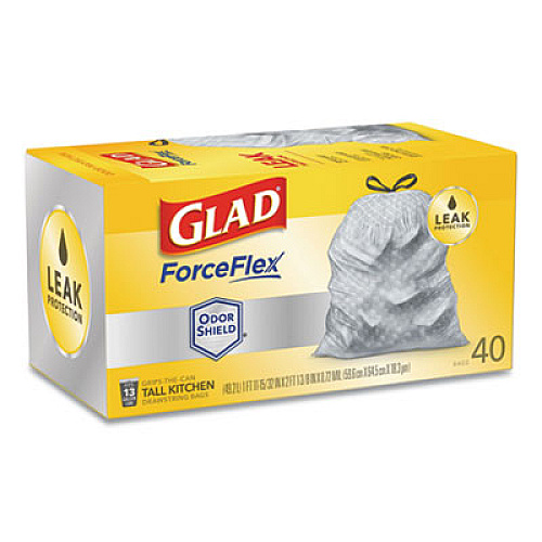 Glad TALL KITCHEN DRAWSTRING TRASH BAGS, 13 GAL, 0.72 MIL, 23.75" X 24.88", WHITE, 240/CARTON (79008CT)