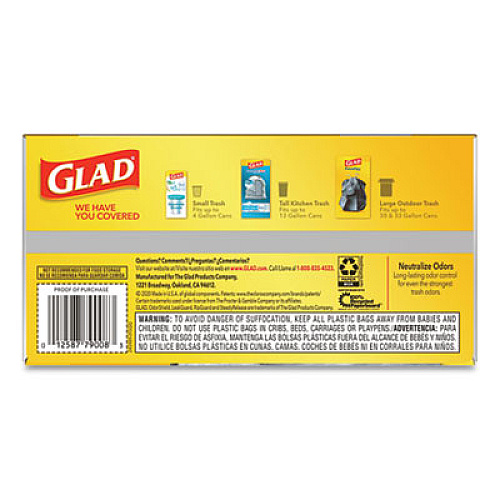 Glad TALL KITCHEN DRAWSTRING TRASH BAGS, 13 GAL, 0.72 MIL, 23.75" X 24.88", WHITE, 240/CARTON (79008CT)