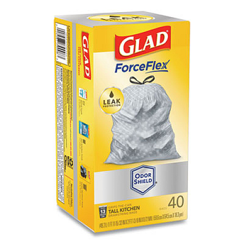 Glad TALL KITCHEN DRAWSTRING TRASH BAGS, 13 GAL, 0.72 MIL, 23.75" X 24.88", WHITE, 240/CARTON (79008CT)