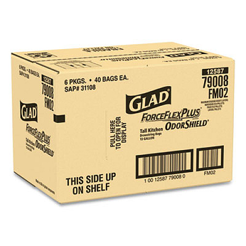 Glad TALL KITCHEN DRAWSTRING TRASH BAGS, 13 GAL, 0.72 MIL, 23.75" X 24.88", WHITE, 240/CARTON (79008CT)