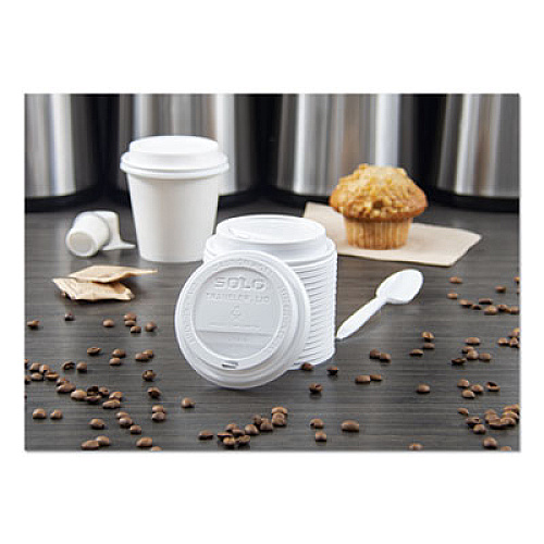 Dart TRAVELER CAPPUCCINO STYLE DOME LID, POLYSTYRENE, FITS 10-24 OZ HOT CUPS, WHITE, 100/PACK (896404)