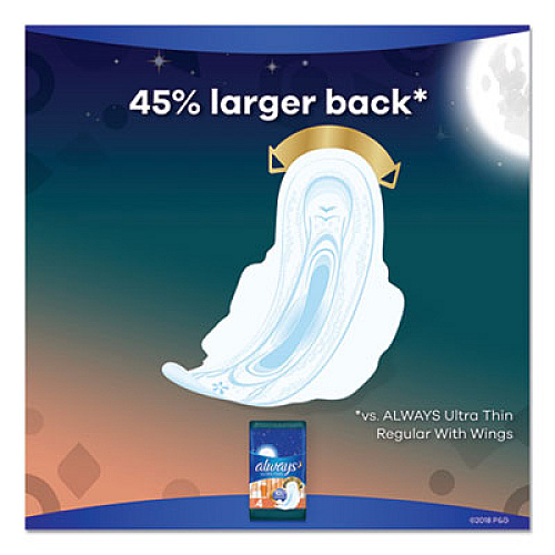 Always Ultra Thin Overnight Pads With Wings, 38/pack (95236PK)