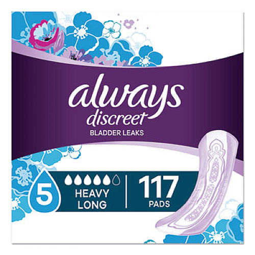 Always Discreet Sensitive Bladder Protection Pads, Heavy Absorbency, Long, 39/Pack, 3 Packs/Carton (92729)