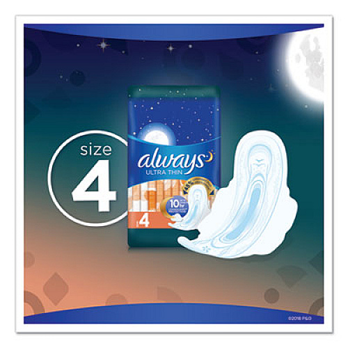 Always Ultra Thin Overnight Pads with Wings, 38/Pack, 6 Packs/Carton (95236)