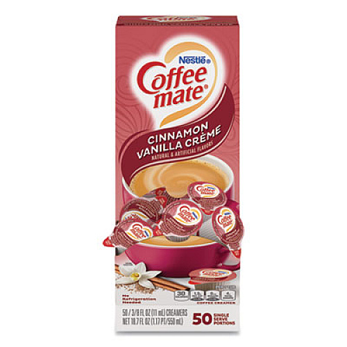Coffee mate Liquid Coffee Creamer, Cinnamon Vanilla, 0.38 oz Mini Cups, 50/Box, 4 Boxes/Carton, 200 Total/Carton (42498CT)