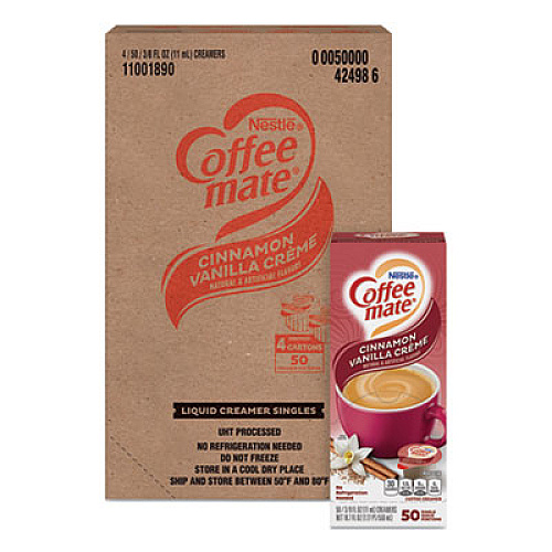 Coffee mate Liquid Coffee Creamer, Cinnamon Vanilla, 0.38 oz Mini Cups, 50/Box, 4 Boxes/Carton, 200 Total/Carton (42498CT)