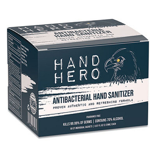 HAND HERO Antibacterial Sachet Gel Hand Sanitizer, 0.07 oz, Unscented, 50/Box (H17011BX)