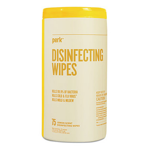Perk Disinfecting Wipes, Lemon, 7 x 8, 75 Wipes/Canister (24411134)