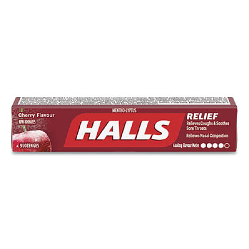 HALLS Mentho-Lyptus Cough and Sore Throat Lozenges, Cherry, 9/Pack, 20 Packs/Box (AMC62476)