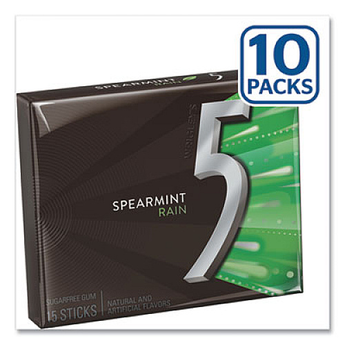 Wrigley's 5 GUM, SPEARMINT RAIN, 15 STICKS/PACK, 10 PACKS/BOX (2051019)
