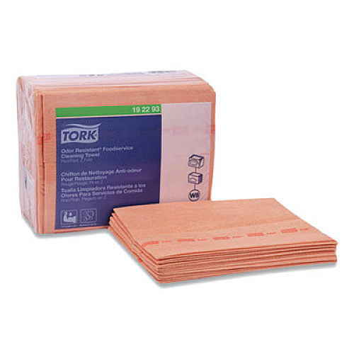 Tork Small Pack Foodservice Cloth, 1-Ply, 11.75 x 14.75, Unscented, Red/Red Stripe, 50/Poly Pack, 4 Packs/Carton (192293)