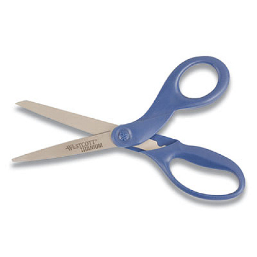 Westcott Titanium Bonded Scissors, 8" Long, 3.5" Cut Length, Navy Straight Handle (17509)