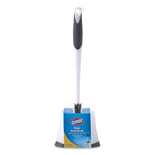 Clorox CORNER TOILET BRUSH AND HOLDER WITH UNDER RIM, 15", WHITE/GRAY (24422457)