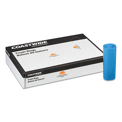 Coastwide Professional High-Density Can Liners, 30 gal, 14 mic, 30.5" x 43", Blue, 250/Carton (342593)