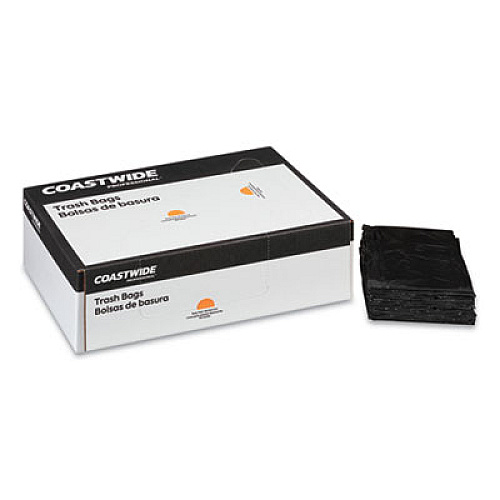 Coastwide Professional Reprocessed Resin Can Liners, 60 gal, 1.8 mil, 38" x 58", Black, 100/Carton (814888)