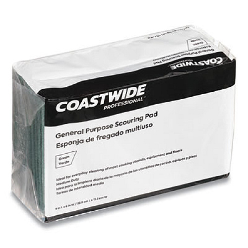 Coastwide Professional Medium Duty Scouring Pads, Green, 10/Pack (24418463)