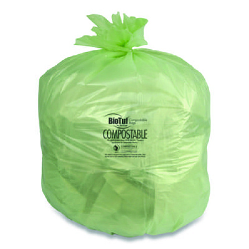 Heritage Biotuf Compostable Can Liners, 32 gal, 1 mil, 34" x 48", Green, 20 Bags/Roll, 5 Rolls/Carton (Y6848YER01)