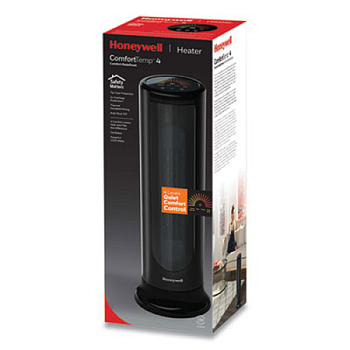 Honeywell ComfortTemp 4 Ceramic Tower Heater, 1,500 W, 9.65 x 9.65 x 23.4, Black (HCE640B)