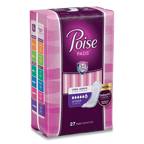 Poise INCONTINENCE PADS, ULTIMATE ABSORBENCY, LONG, 8.15 X 5.12, 27/PACK (2825928)
