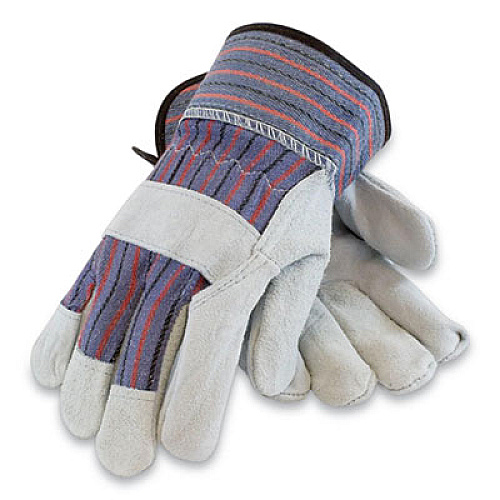 PIP SHOULDER SPLIT COWHIDE LEATHER PALM GLOVES, B/C GRADE, LARGE, BLUE/GRAY, 12 PAIRS (177093)