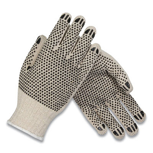 PIP PVC-DOTTED COTTON/POLYESTER WORK GLOVES, SMALL, GRAY/BLACK, 12 PAIRS (177103)