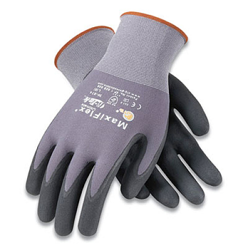 MaxiFlex ULTIMATE SEAMLESS KNIT NYLON GLOVES, NITRILE COATED MICROFOAM GRIP ON PALM AND FINGERS, X-LARGE, GRAY, 12 PAIRS (179946)
