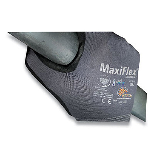 MaxiFlex ULTIMATE SEAMLESS KNIT NYLON GLOVES, NITRILE COATED MICROFOAM GRIP ON PALM AND FINGERS, LARGE, GRAY, 12 PAIRS (179947)