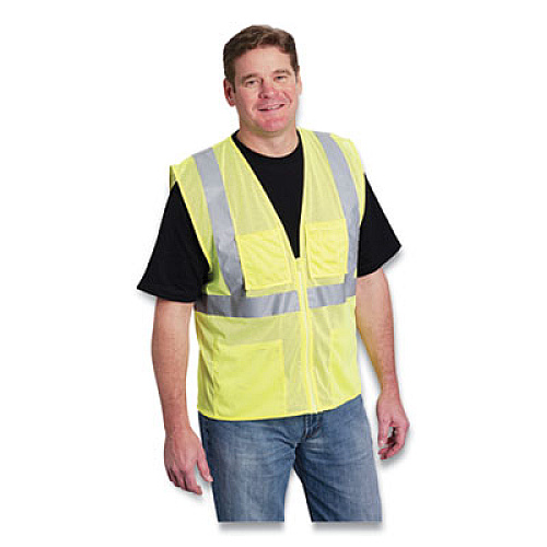 PIP ZIPPER SAFETY VEST, HI-VIZ LIME YELLOW, 2 LOWER AND 2 UPPER CHEST POCKETS, 4X-LARGE (1432600)