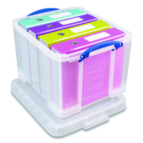 Really Useful Box Snap-Lid Storage Bin, 8.45 gal, 14" x 18" x 12.25", Clear/Blue, 3/Pack (32CPK3CB)