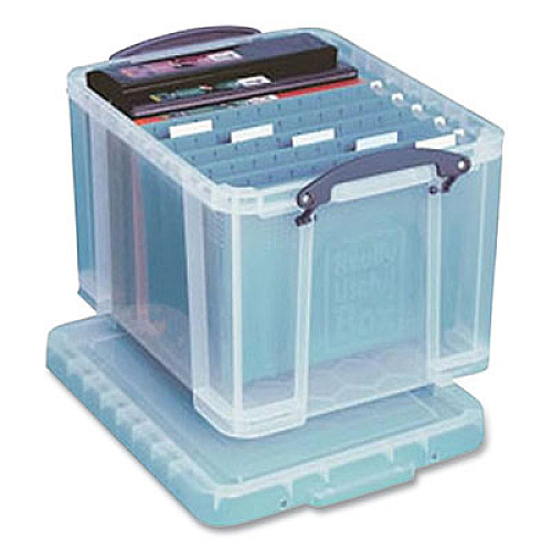 Really Useful Box SNAP-LID STORAGE BIN, 8.45 GAL, 14" X 18" X 12.25", CLEAR/BLUE, 3/PACK (2215516)