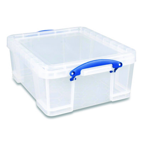 Really Useful Box Snap-Lid Storage Bin, 4.49 gal, 11" x 18" x 4", Clear/Blue, 4/Pack (17CPK4CB)