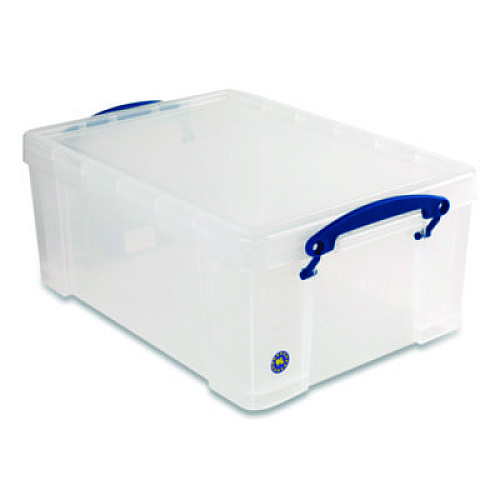 Really Useful Box Snap-Lid Storage Bin, 2.37 gal, 10.25" x 14.5" x 6.25", Clear/Blue, 4/Pack (9CPK4CB)