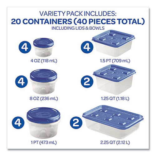 Ziploc 40-PIECE PLASTIC CONTAINERS WITH LIDS VARIETY PACK, ASSORTED SIZES, CLEAR (24419502)