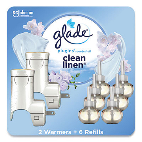 Glade Plugin Scented Oil, Clean Linen, 0.67 oz, 2 Warmers and 6 Refills/Pack (319963)