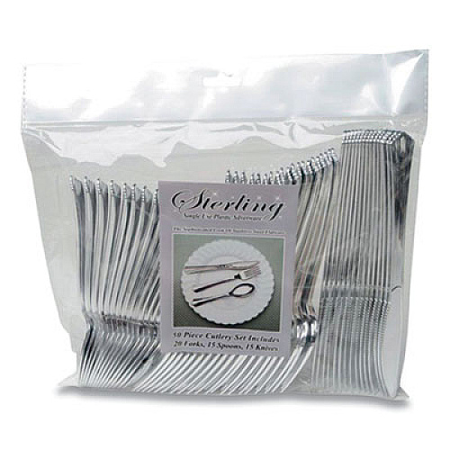 Tablemate STERLING ASSORTED PLASTIC CUTLERY, MEDIUMWEIGHT, SILVER, 20 FORKS, 15 KNIVES, 15 SPOONS/PACK (2609708)