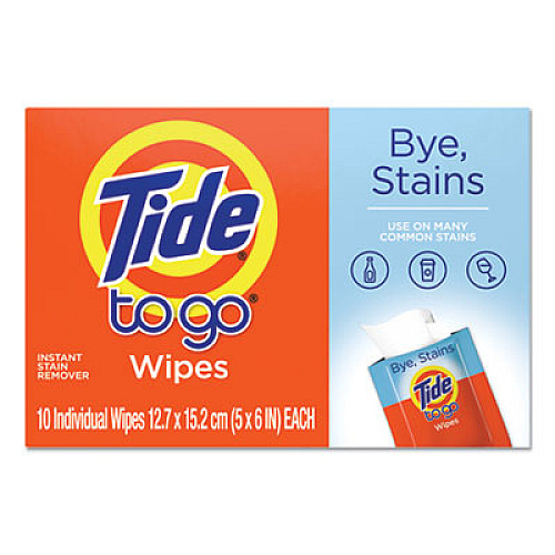 Tide TO GO INSTANT STAIN REMOVER WIPES, 6 X 5, SCENTED, 10/BOX, 12 BOXES/CARTON (49089)