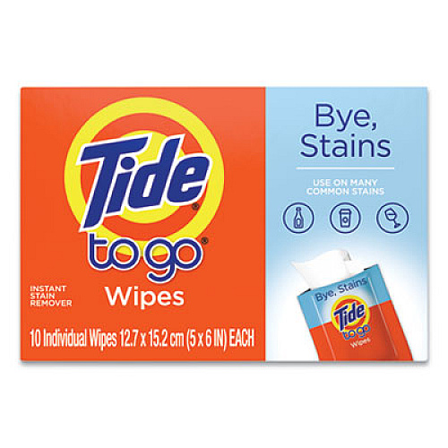 Tide To Go Instant Stain Remover Wipes, 6 x 5, Scented, 10/Box (38150BX)