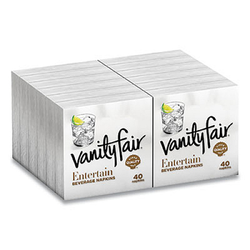 Vanity Fair ENTERTAIN BEVERAGE NAPKINS, 2-PLY, 9.8 X 9.8, WHITE, 40/PACK, 12 PACKS/CARTON (24426980)
