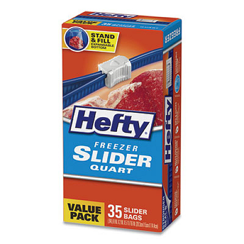 Hefty Slider Bags, 1 qt, 2.5 mil, 7" x 8", Clear, 35/Box (R82235)