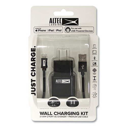 Altec Lansing Fabric Lightning Charging Cable, 3 ft, Black (AL9090)