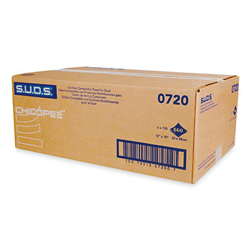 Chicopee S.U.D.S. Single Use Dispensing System Towels For Quat, 1-Ply, 10 x 12, Unscented, White, 110/Roll, 6 Rolls/Carton (0720)