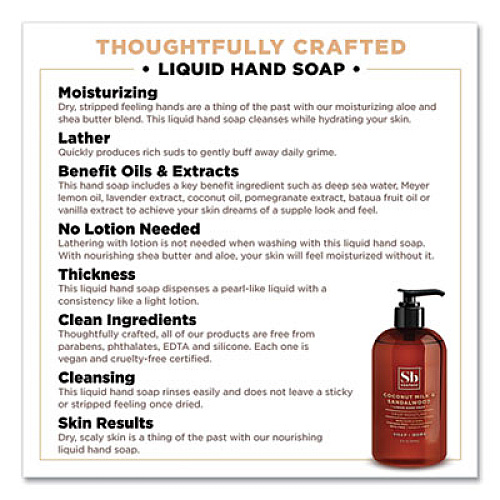 Soapbox Hand Soap, Coconut Milk and Sandalwood, 12 oz Pump Bottle, 12/Carton (00676CT)