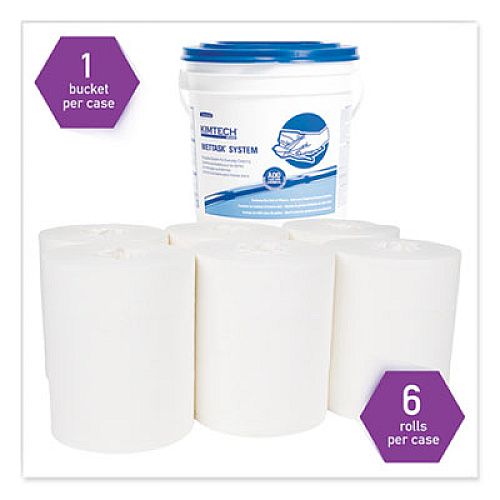 Kimtech WetTask System Prep Wipers for Bleach/Disinfectants/Sanitizers Hygienic Enclosed System, Bucket Included, 140/Roll,6 Rolls/CT (0641103)