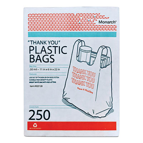 Monarch Plastic "Thank You - Have a Nice Day" Shopping Bags, 11.5" x 6.5" x 22", White, 250/Box (925128)